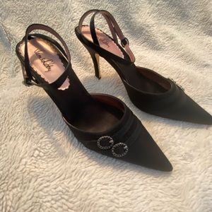 Black Satin Ankle Strap Dressy Heels